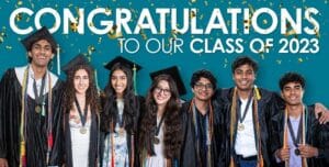 Photo of BASIS Charter School graduates with text overlay, "Congratulations to Our Class of 2023"