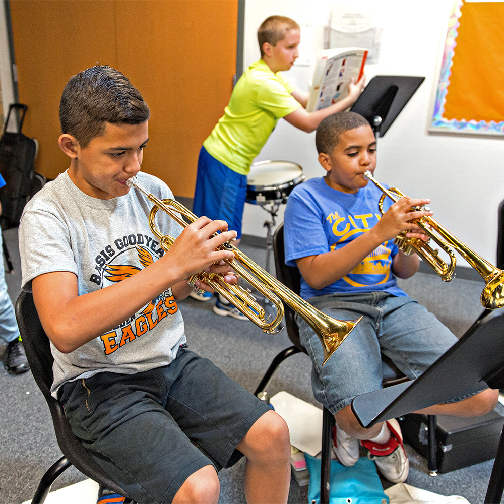 Students playing trumpet at BASIS Goodyear Charter School